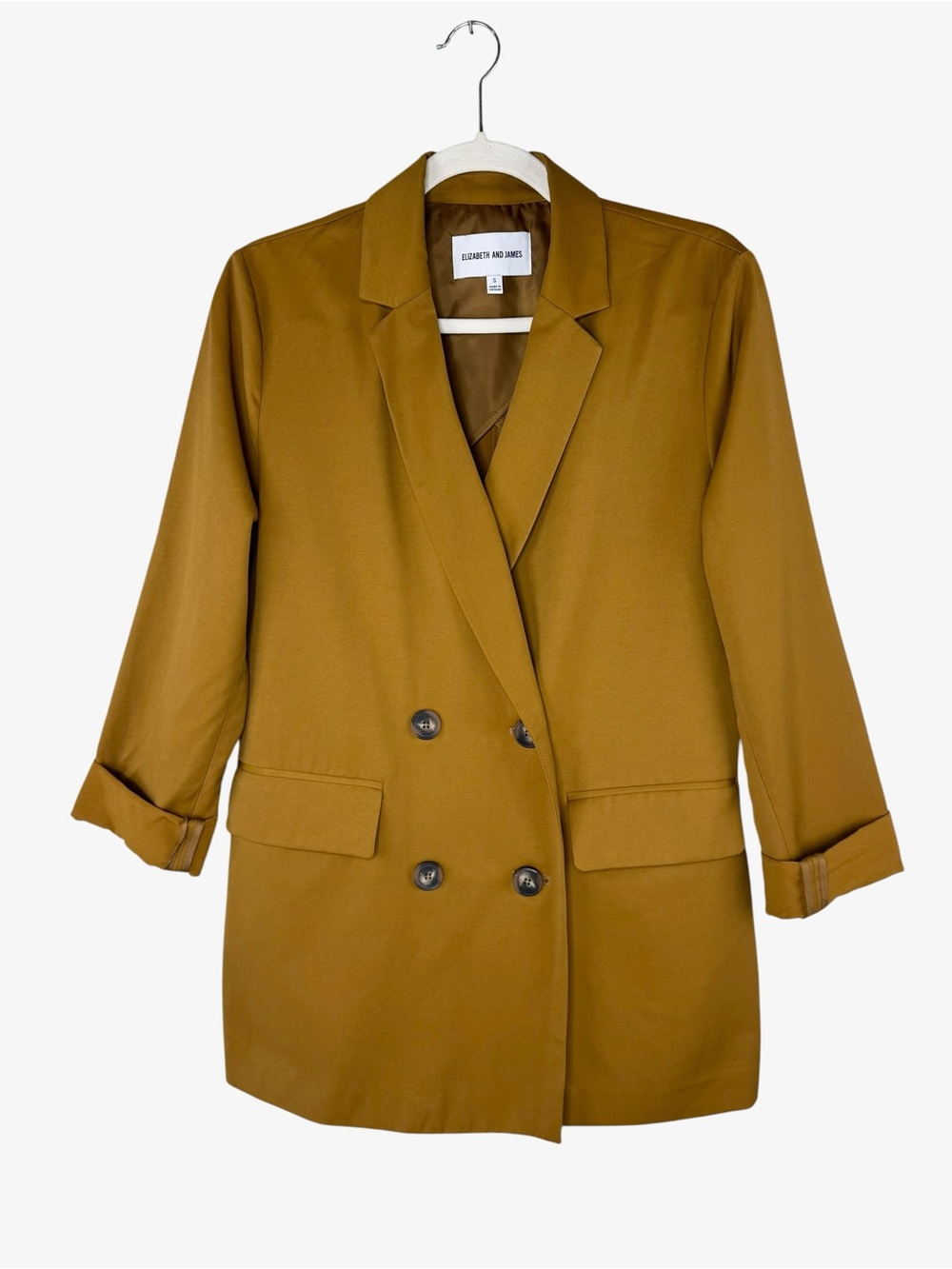 Elizabeth and James mustard brown blazer S long gold blazer tunic length NWOT